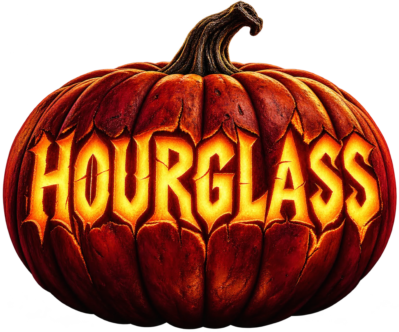Jack-o'-lantern carved with HOURGLASS lettering